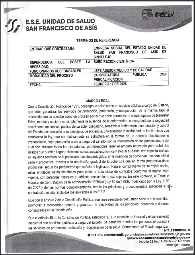 CONVOCATORIA PUBLICA CON PRECALIFICACION 009-2026